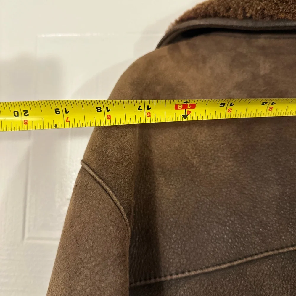 Men's Brown Shearling Pea Coat - Picture 9 of 9